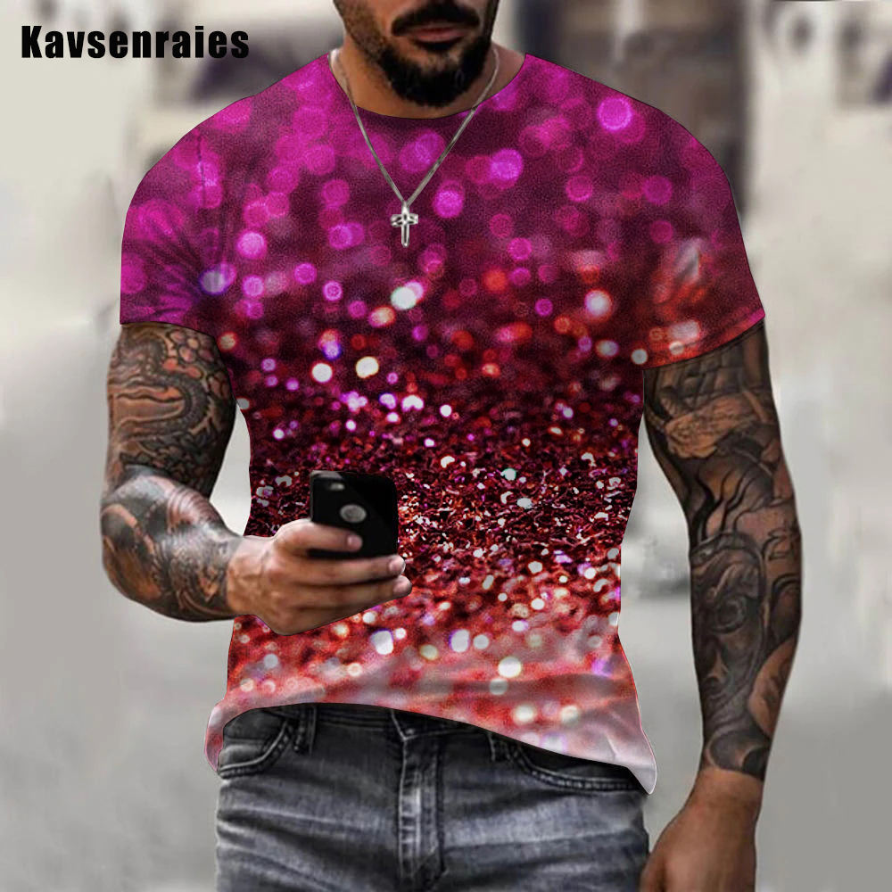 Latest Men Women Hot Summer Colorful Glitter Printed 3D T-shirt Casual Trendy O-Neck Oversize Short Sleeve T-shirt